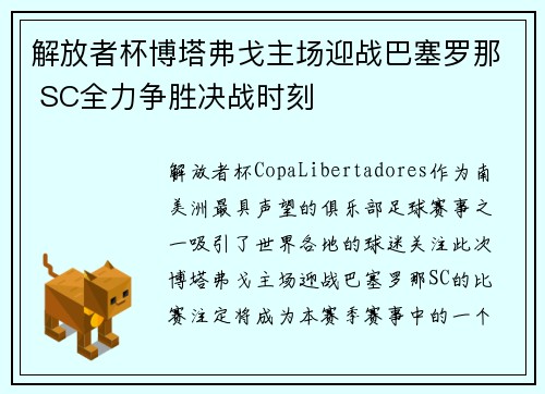 解放者杯博塔弗戈主场迎战巴塞罗那 SC全力争胜决战时刻 解放者杯博塔弗戈主场迎战巴塞罗那 SC全力争胜决战时刻